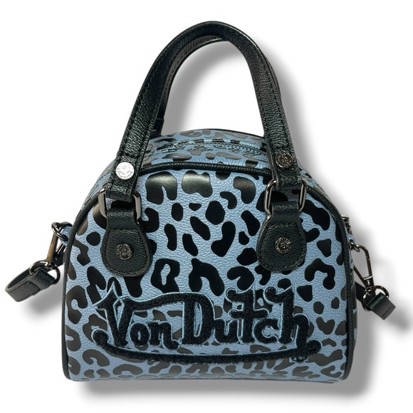 Von Dutch Handbags - Von Dutch Blue Cheetah Blueberry Crush Mini Bowling Bag Y2K Style Vegan Crossbod